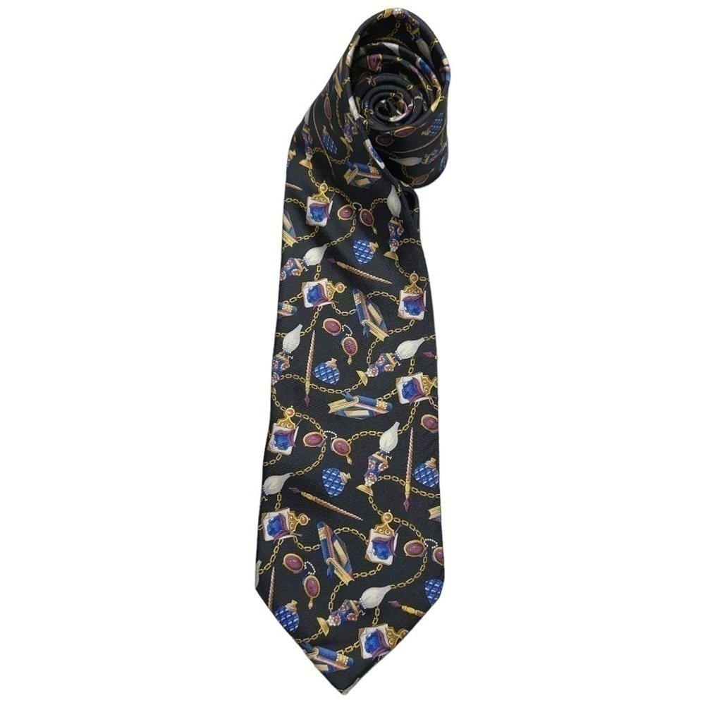 Leonard Paris Black Chain Link Glasses Pen Writing Lamp Books Necktie Tie View 2